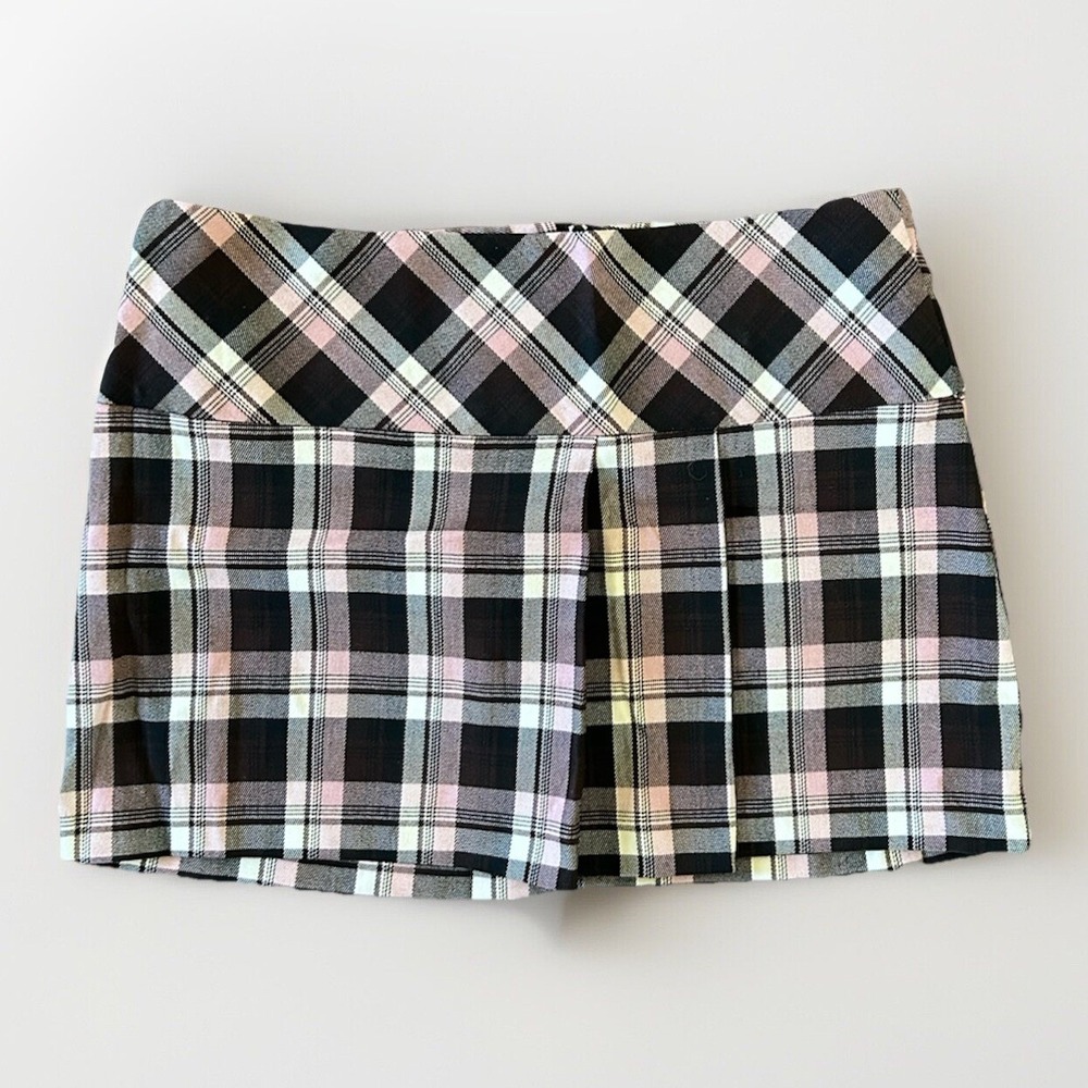 Vintage Y2K I.N. Brown Pink Plaid Low Rise Micro Mini Skirt NWT 9 Preppy